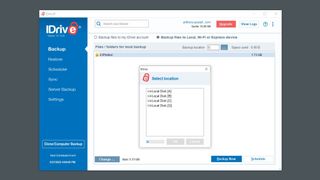 A screenshot of IDrive backup locations