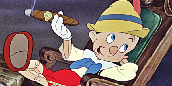 Pinocchio smoking a cigar at Pleasure Island