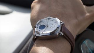 Pininfarina Senso Hybrid silver on wrist driving