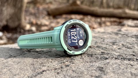 a photo of the Garmin Instinct 2 on a rock 