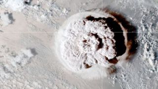 A massive volcano eruption seen from space