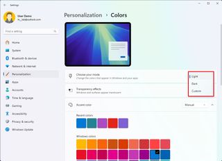 Change Windows 11 color mode