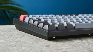 A Keychron V1 wired mechanical keyboard, in the frosted black (translucent) colorway