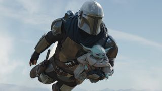 Star Wars The Mandalorian Season 3 - Mandalorian and Grogu flying