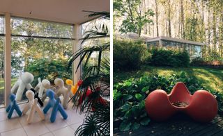 Left, a colourful ‘Puppy’ stools, Right, ‘Tomato’ chair