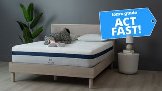 The image shows the Helix Midnight mattress with Act Fast graphic overlaid