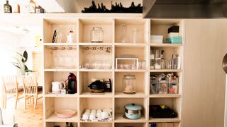 Open shelving in a kitchen