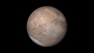 An image of Mars captured on May 12, 2003, shows its southern ice cap.