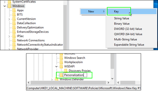 Create a registry key and name it personalization