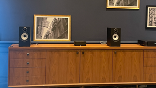 Marantz Model M1 streamer playing with Bowers & Wilkins 607 S3 speakers in a lifestyle setting