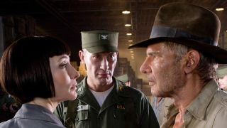 Harrison Ford and cast in Indiana Jones and the Kingdom of the Crystal Skull.