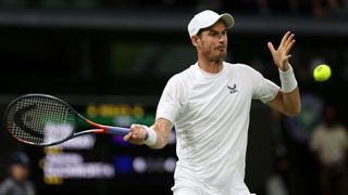 Andy Murray in action at Wimbledon 2022