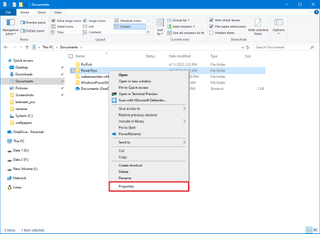 WIndows 10 File Explorer open folder properties