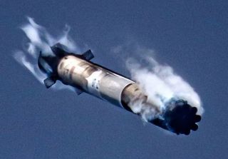 The first stage of a SpaceX Falcon 9 rocket returns to Earth for a pinpoint landing on July 25, 2019, shortly after launching the company's Dragon cargo capsule toward the International Space Station.