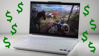 Money Signs Surrounding Gaming Laptop