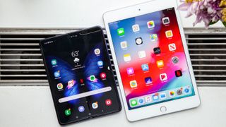 Samsung Galaxy Fold (left) and Apple iPad Mini (right)