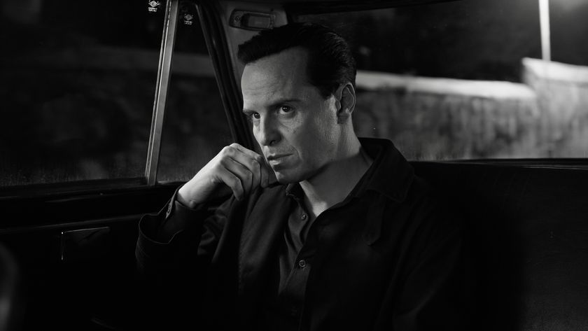 A monochromatic image of Andrew Scott&#039;s Thomas Ripley looking stoic in Netflix&#039;s Ripley TV show