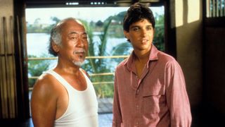 Pat Morita and Ralph Macchio in The Karate Kid