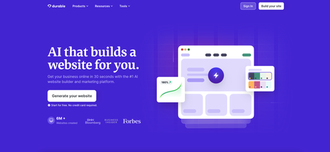 screenshot of durable AI website builder homepage