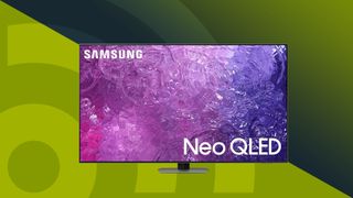 Bästa TV för sport: en Samsung Neo QLED TV mot en gröngul bakgrund.