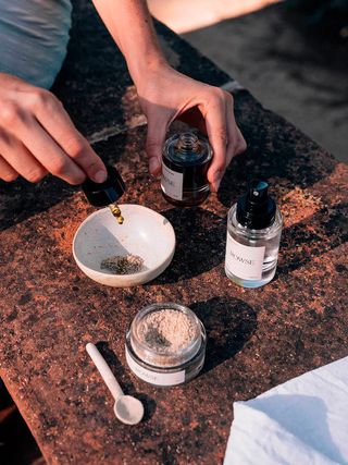 Rowse skincare products being mixed in bowl on granite block