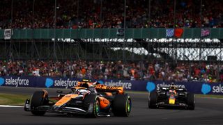 Lando Norris leading Max Verstappen on an F1 live stream