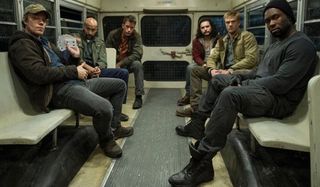 The Predator Alfie Allen Keegan Michael Key Thomas Jane Boyd Holbrook Trevante Rhodes all on the bus