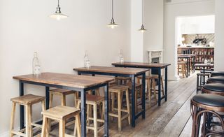 Eating area at Rök Smokehouse — London, UK