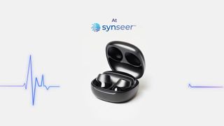 A screen shot from a promotional video showing the HealthBuds fitness tracking earphones from Synseer 