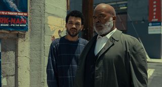 (From left to right) Justice Smith as Aren and David Alan Grier as Roger in The American Society of Magical Negroes