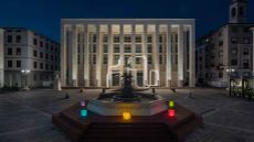 Bergamo Piazza della Liberta lit up by installation by Objects of Common Interest