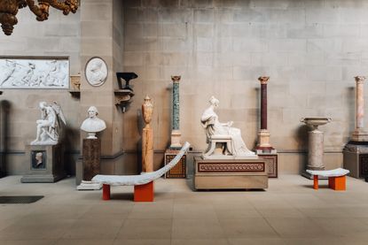 Chatsworth House sculpture gallery with Samuel Ross furniture