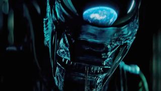 A close up of a xenomorph with Earth reflected on its head in the Alien: Earth TV show teaser