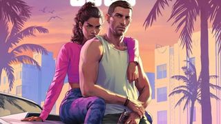 Lucia and her partner sat on the bonnet of a car in the GTA 6 key art