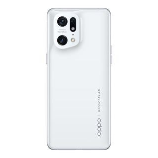 rear view of Oppo Find X5 Pro smartphone showing camera array, on white background