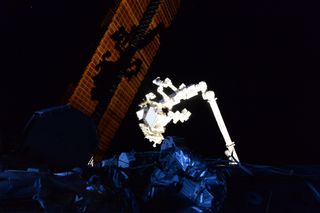 "Sometimes, when looking out the window, the best view is not on Earth but on the International Space Station itself," European Space Agency astronaut Thomas Pesquet wrote when he tweeted this photo. "The robotic arm casts a shadow on the solar array, while the rest of our home space is shrouded in darkness."