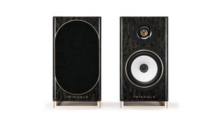 Triangle Capella speakers with grille cover on one speaker