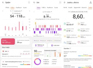 Trenings- og helsedata samlet inn av Huawei Watch Fit 3 i Huawei Health-appen.