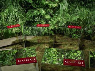 Gucci Cruise 2025 Show Set featuring plants against concrete show set at Tate Modern