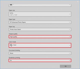 Photos advanced print settings