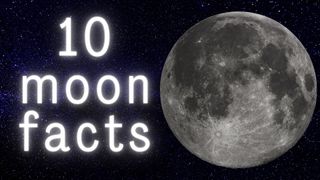 graphic with the text "10 moon facts" written in large white letters next to an image of the moon to the right with a starry sky background. 