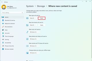 Select where new files and apps are saved