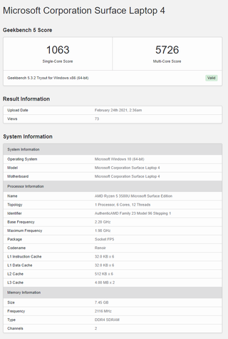 Microsoft Surface Laptop 4 Benchmarks