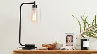 Simple Designs Lantern Glass Shade Desk Lamp