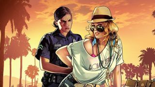 A police officer arresting a woman in GTA Online