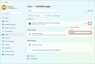 Uninstall Windows Subsystem for Android