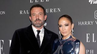 Affleck and Lopez posing on the red carpet of the ELLE's Women In Hollywood Celebration at Nya Studios in 2023 
