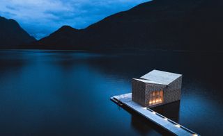 Aerial view of Soria Moria Sauna spa at Telemark Canal, Dalen, Norway