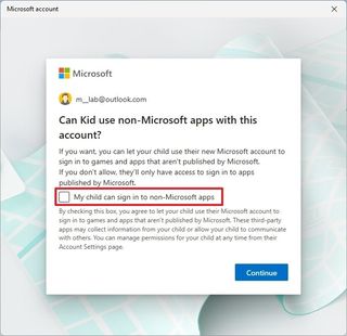 Child sign in non-Microsoft apps option