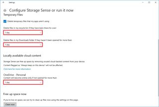 Storage Sense advanced settings